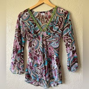 Vintage Y2K paisley disco blouse